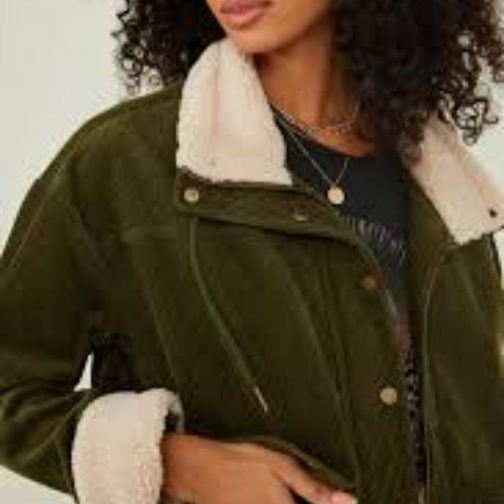 ALTAR'D STATE Sophie Cord Sherpa Trim Jacket Size S NWT